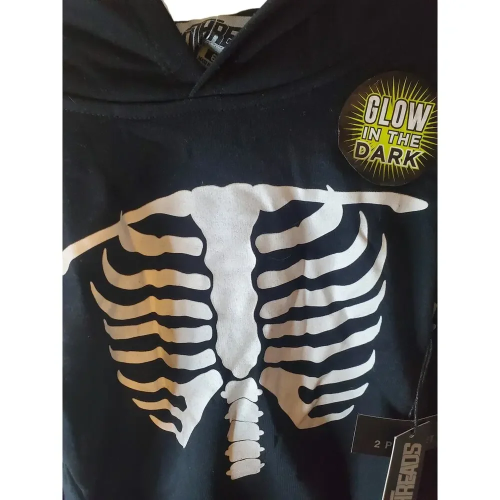 10Threads Two Piece Hoodie Skeleton Glow in the Dark Set, NWT, Boys 6